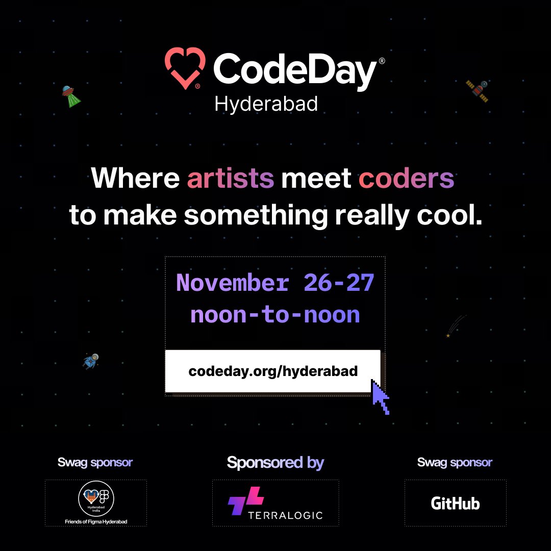 CodeDay_Hyd's tweet photo. Wanna find out how you could channel your creativity with coding? 

Come join us next week as we host our 2nd ever CodeDay at Terralogic on 26th of November, Saturday.

Excited for all the fun projects, activities, music jams and of course food https://t.co/QzIzR57ZYT