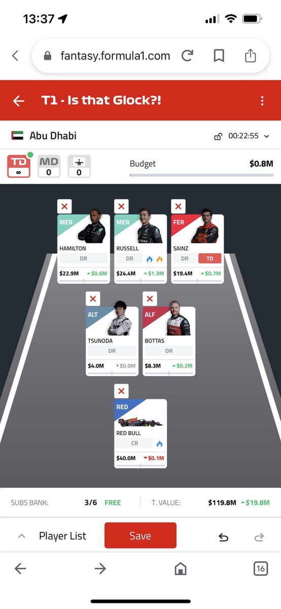 Bec_Wilson's tweet photo. @F1FantasyTips Keep Lewis or take -10 to get Checo? https://t.co/vdpCGwWPAX