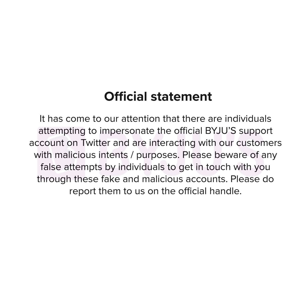BYJU'S (@byjus) on Twitter photo We wish to clarify that <a href="/ByjusSupport/">BYJU'S Support</a> is our only genuine customer support handle on Twitter. We wish to clarify that <a href="/ByjusSupport/">BYJU'S Support</a> is our only genuine customer support handle on Twitter.