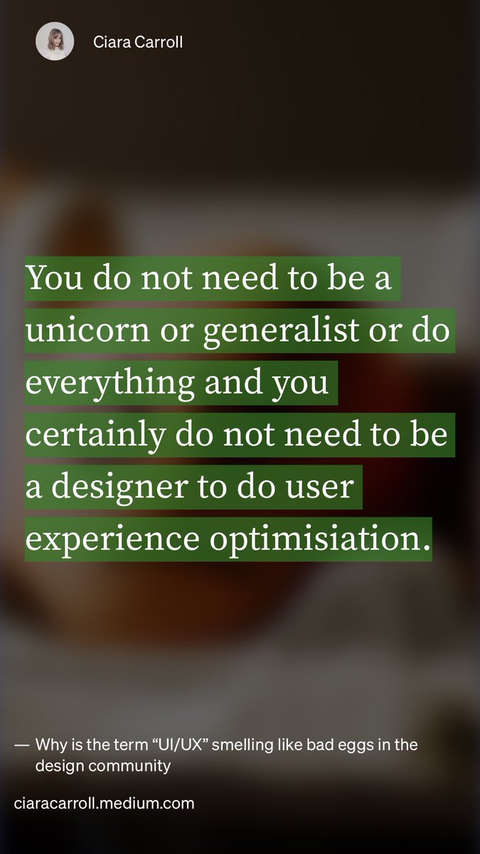 “Why is the term “UI/UX” smelling like bad eggs in the design community” by Ciara Carroll
link.medium.com/f53yRl9g5ub