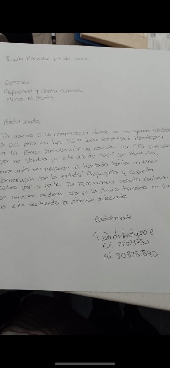 Adrylovera's tweet photo. @MedPlusMP que tipo de prepagada son? Porque el negocio antes de la salud y de los derechos de la primera infancia.NEGARON seguir atendiendo en COUNTRY @Supersalud adjunto carta de negación y respuesta de sus padres. @odpdh @MinSaludCol @carolinacorcho @ulahybelpez @petrogustavo https://t.co/AOU5lRU8OM