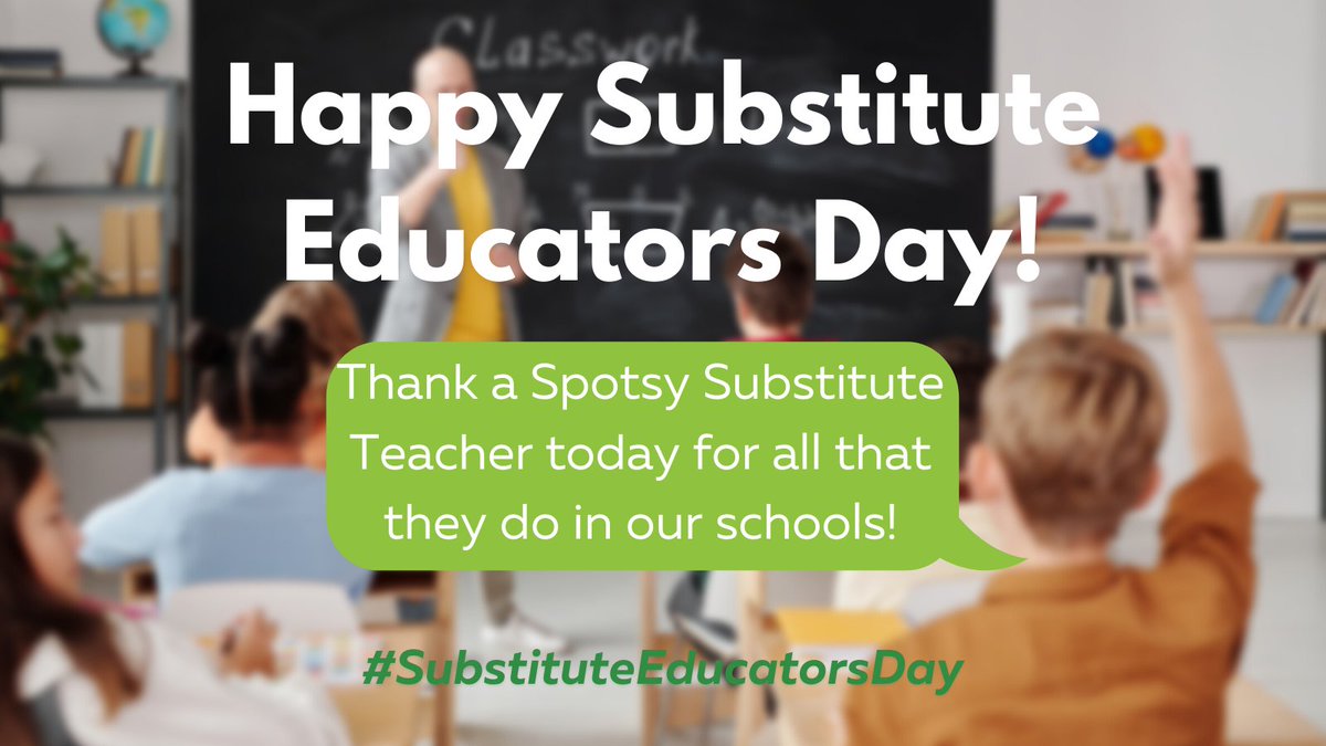 Spotsylvania Education Foundation (@sef4education) on Twitter photo November 19 is National Substitute Educator Day! Be sure to thank a Spotsy substitute today, give them a shoutout, or let a school know what a great job they did in a classroom!
<a href="/SpotsySchools/">Spotsylvania County Public Schools</a> #SubstituteEducatorsDay November 19 is National Substitute Educator Day! Be sure to thank a Spotsy substitute today, give them a shoutout, or let a school know what a great job they did in a classroom!
<a href="/SpotsySchools/">Spotsylvania County Public Schools</a> #SubstituteEducatorsDay