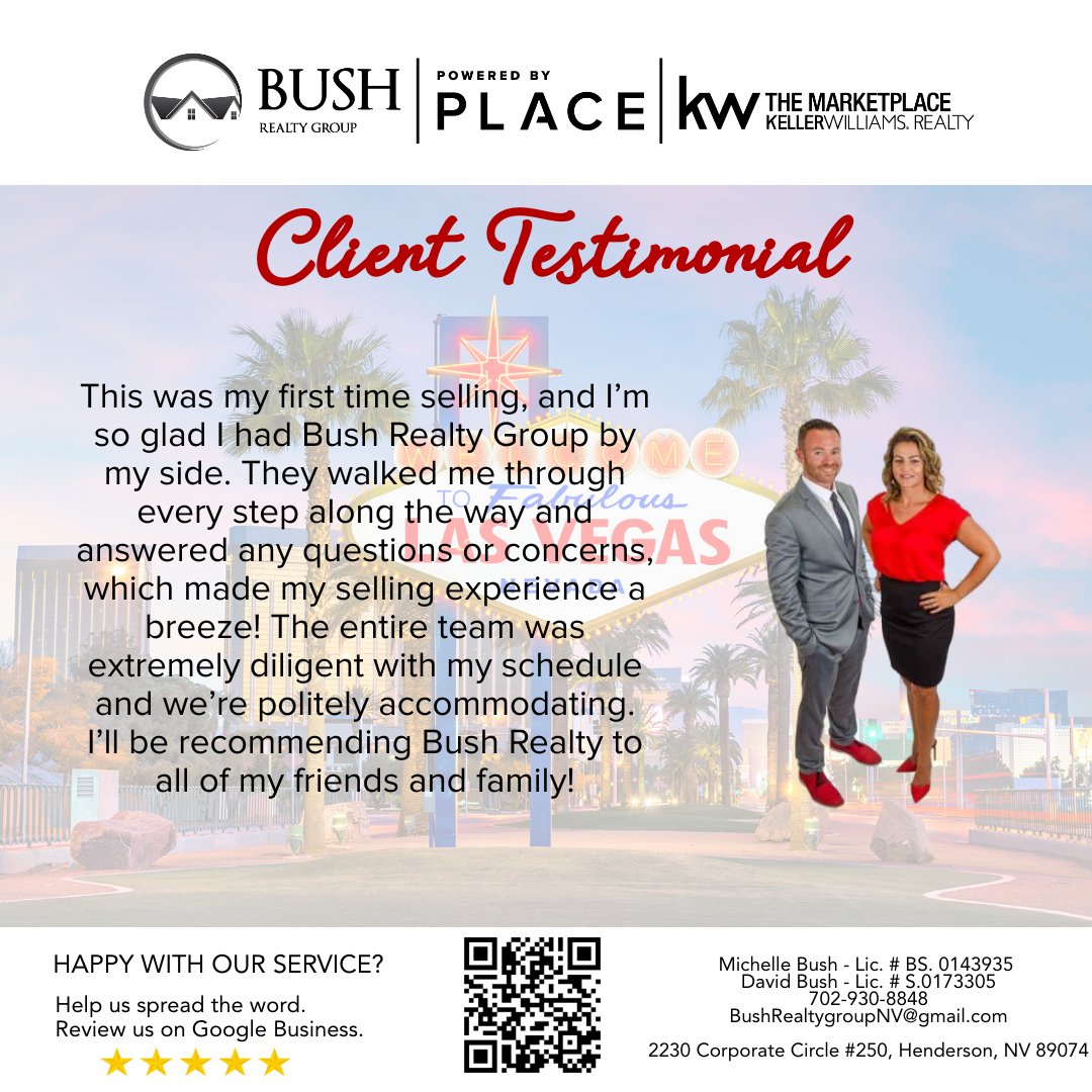 BushLVHomes's tweet photo. EXPERIENCE MATTERS!!! 🤟 Bush Realty Group delivers an impressive customer experience.

Want to submit a review? Click Here ➡️ https://t.co/xW1KsFyC9e

#sellinglasvegas #placeinc #ourhappyplace #bushrealtygroup  #5starreview #happyclient #reviews #clienttestimonial https://t.co/PsenHdz7gt
