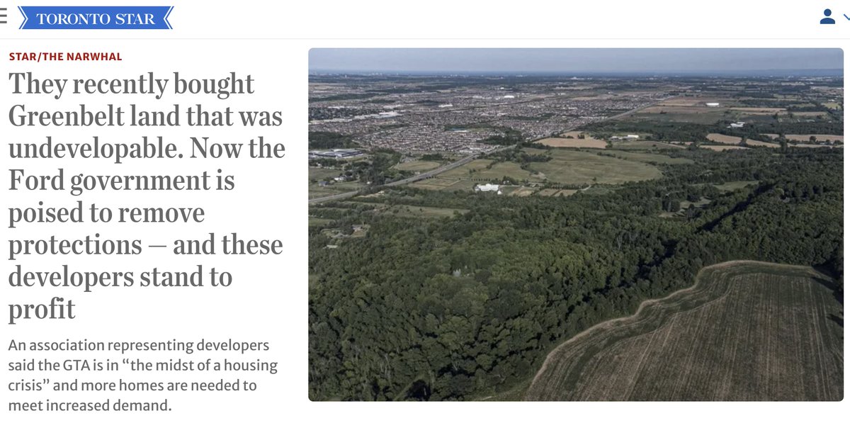 This is so big, so bad, so critical for next 100s of years, that everyone who cares about GTHA Toronto, people, environment, ethics, law... must say/act. 3 levels of gov., civic leaders, media, People. Protection of Greenbelt linked w potentially huge corruption, must be stopped.