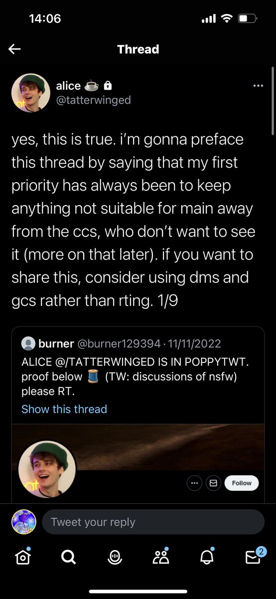 raidrrn's tweet image. alice @/tatterwinged's thread "addressing" everything for anyone who didnt get to see it before she went priv