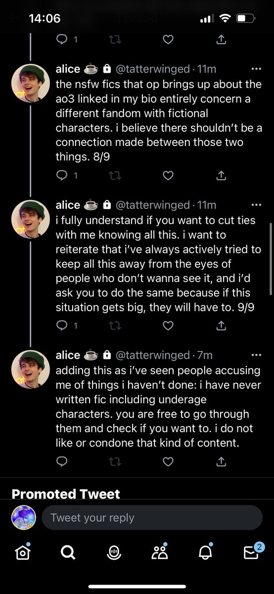 raidrrn's tweet image. alice @/tatterwinged's thread "addressing" everything for anyone who didnt get to see it before she went priv