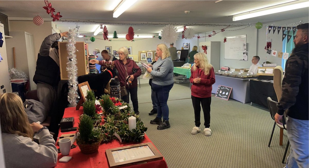 Today me and <a href="/SharonSlcollard/">sharon collard</a> are at the Bithan community craft fayre at Bitham walk hall, pop along to have a look at the festive stools #goteamhis