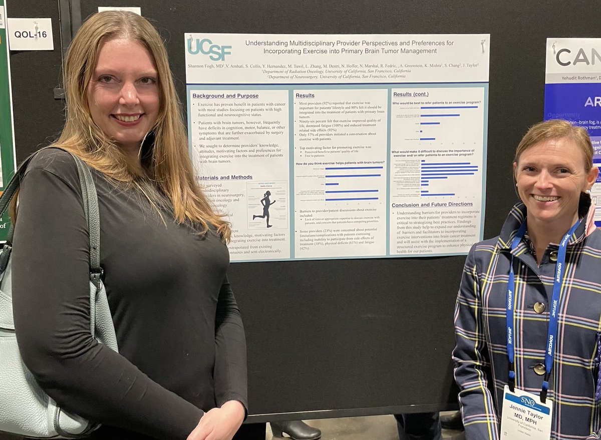 JennieWTaylor's tweet photo. Also excited to be collaborating with Dr Shannon Fogh ⁦⁦@NeurosurgUCSF⁩ working to break down barriers to exercise for our patients with brain tumors! #SNO2022 https://t.co/TWQAAh9LJD