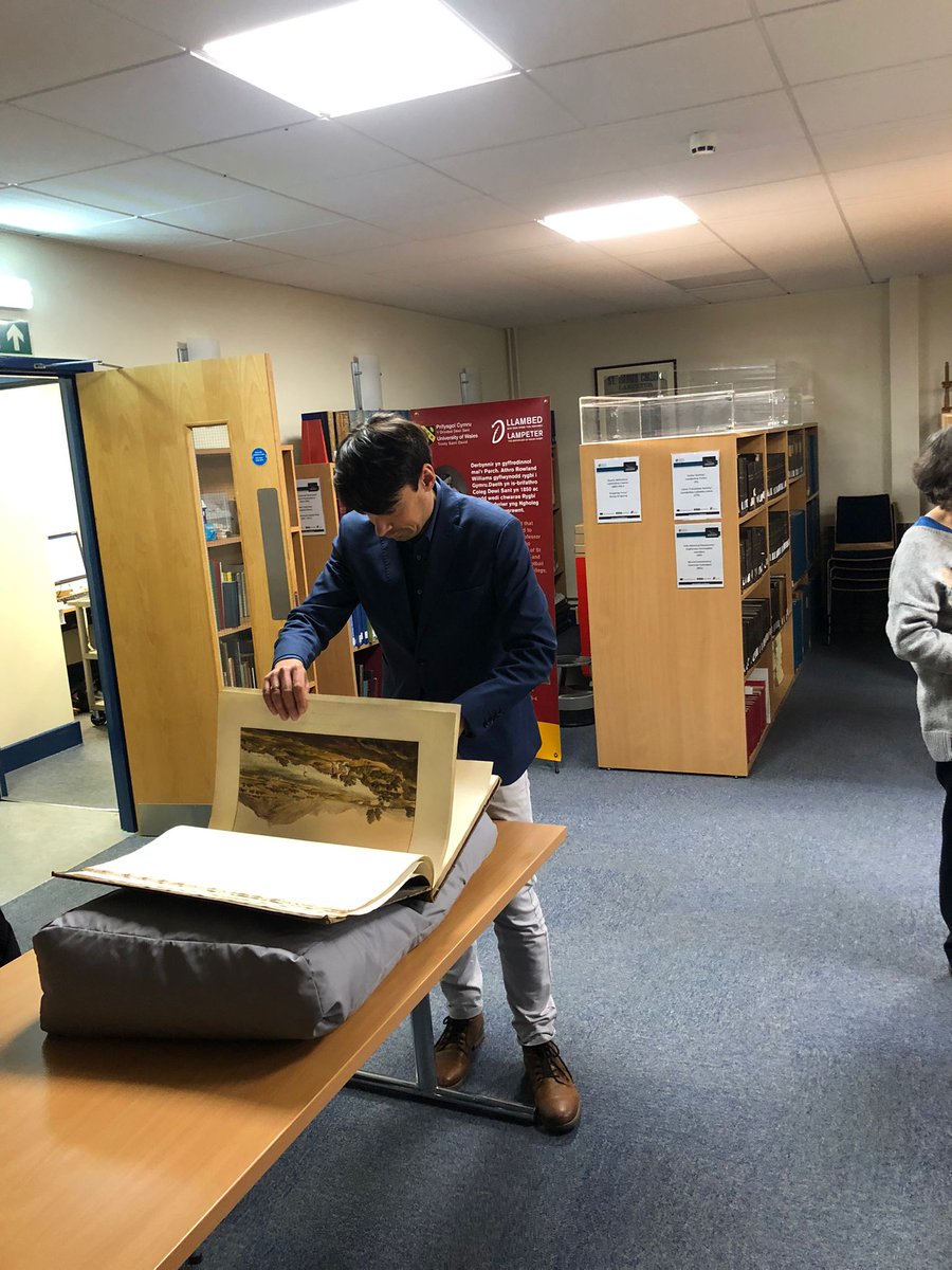HSGW_CON's tweet photo. We'd like to give a very special thanks to the archivists at @UWTSD Lampeter library for allowing us to view their special collections. An enthralling hour looking through grand tour volumes, as well some 15th, 13th and 18th century manuscripts. https://t.co/G7Y4Q61S51