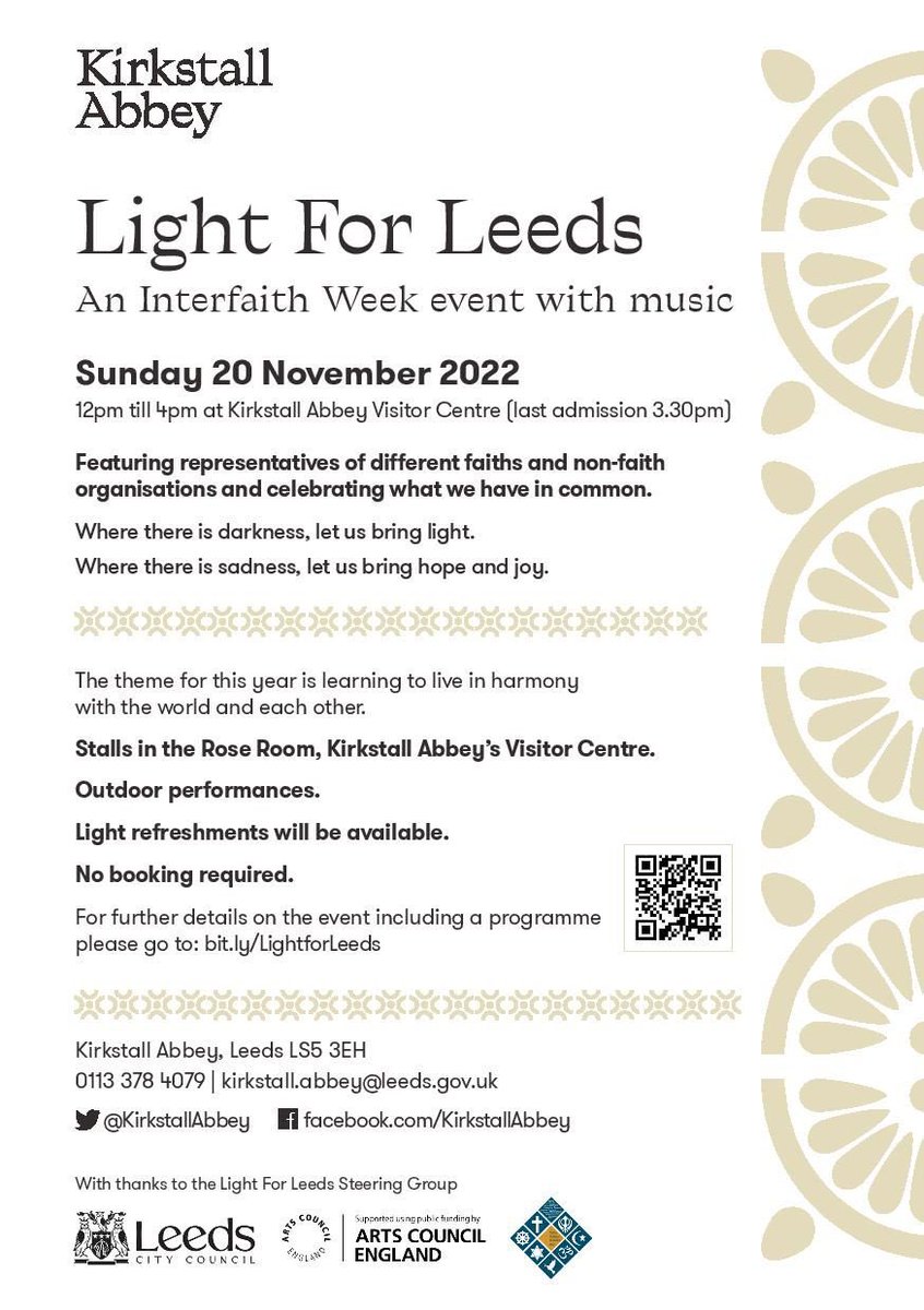 Will you be joining us tomorrow for “Light for Leeds” for #InterFaithWeek at @KirkstallAbbey ?