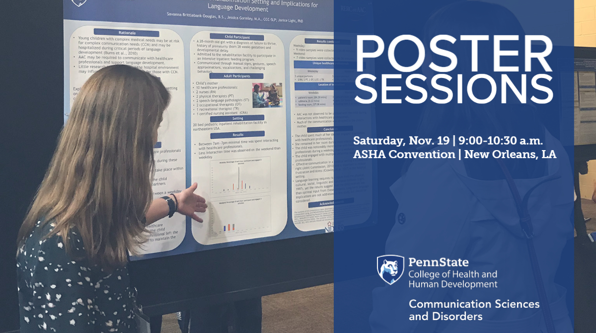 Start your final day of #ASHA22 with #pennstatecsd and <a href="/RERConAAC/">RERC on AAC</a>  to discuss The Effect of Video VSDs on Communication and Participation for Individuals with Complex Communication Needs. Screen 144.

Details: ow.ly/iVcP50LIvV7

#aac #ccn #devdis #autism #CSDimpact #slp2b