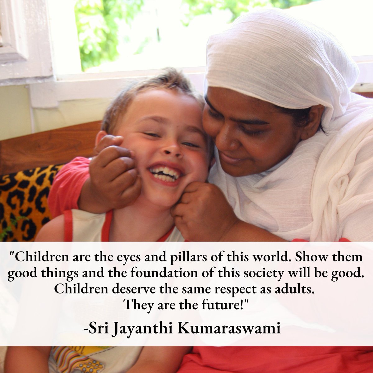 SriJKSwami's tweet photo. "Children are the eyes and pillars of this world. Show them good things and the foundation of this society will be good. Children deserve the same respect as adults. They are the future.”-@SriJKSwami 

#WorldChildrensDay #KidsTakeOver #UnitedNations #OmNamoNarayana https://t.co/D0qScmVLSa