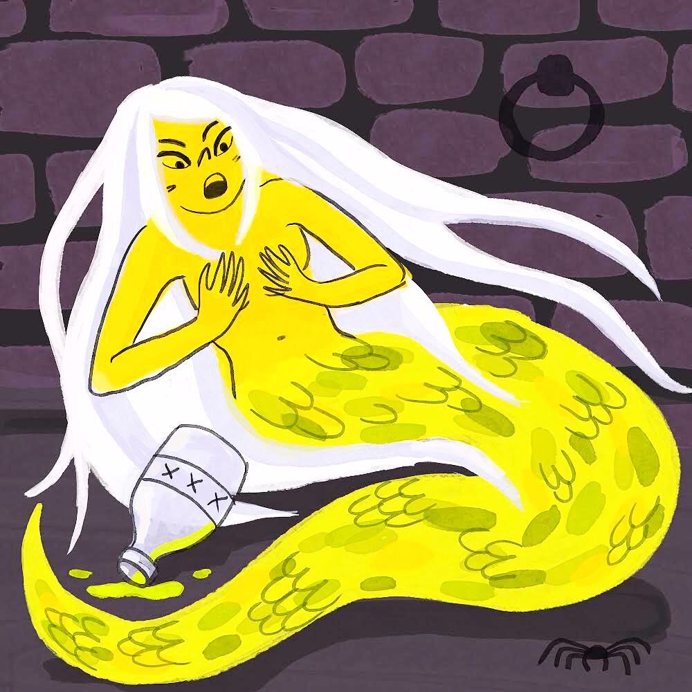InesJaloto's tweet photo. ‘She couldn’t believe it! Slowly but steadily the potion was turning her into a snake!’ 🐍 #folktaleweek #folktaleweek2022 @folktaleweek #illustration #illustrationartists #art #artwork #painting #snake #woman #drawing https://t.co/VCZlzEsNQb