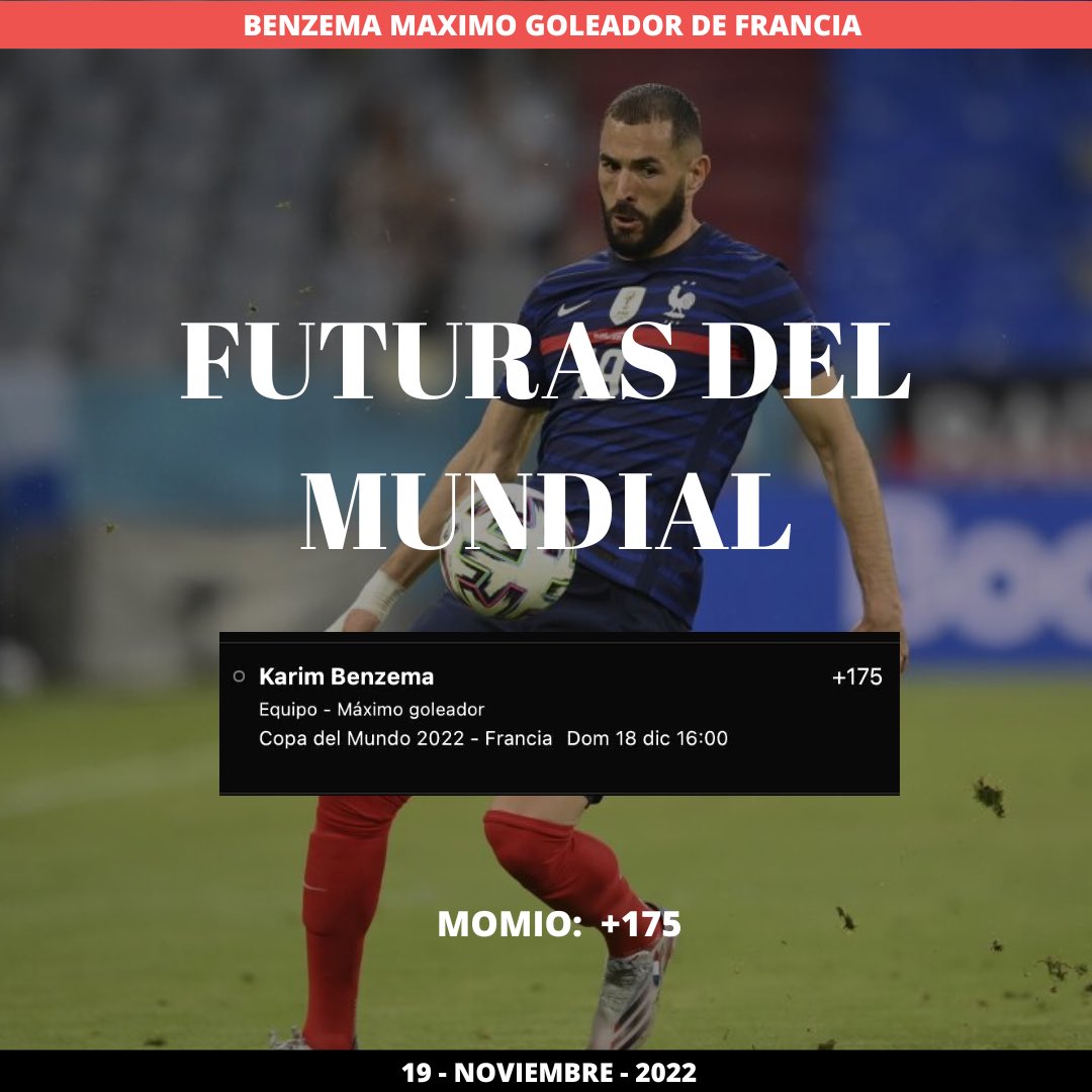 gamster_picks's tweet photo. Más futuras del mundial ⚽️🏆🇶🇦💰💸

Cristiano máximo goleador de Portugal
Momio +100 💸

Benzema máximo goleador de Francia
Momio +175 💰

Courtois guante de oro 
Momio +500 🤑

#Qatar2022 #QatarWorldCup2022 #Qatar #qatar2022worldcup #Qatar_2022 #QatarWorldCup https://t.co/Z2GsORooQr