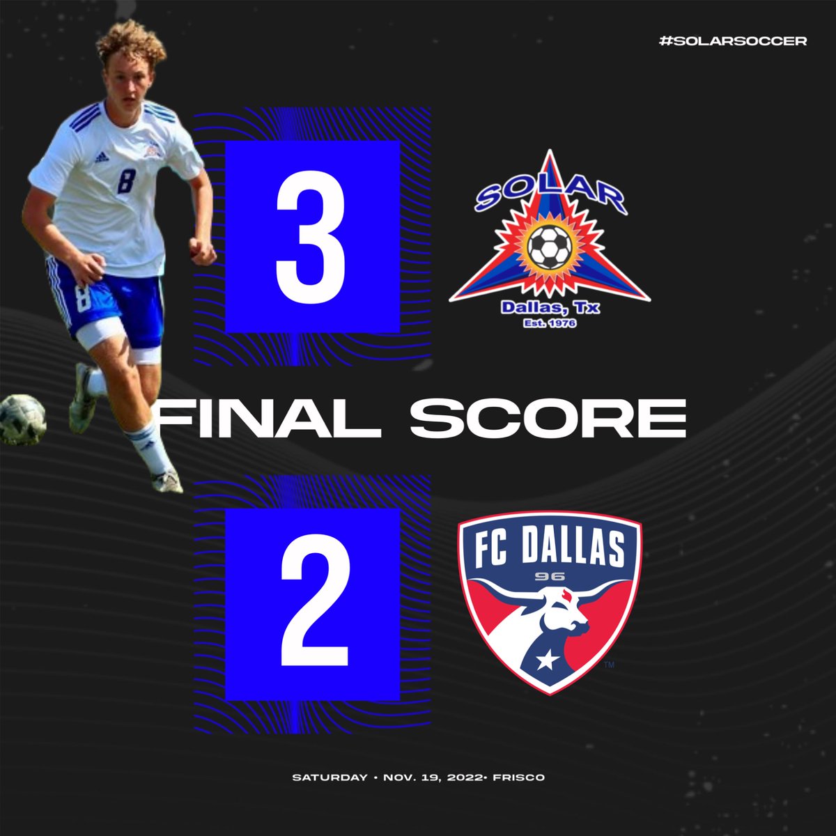 solar17ecnl's tweet photo. Solar (3) v FCD Premier (2). Goals: Tucker Eason (2), Ryan Anderson. Assists: @culbertson2024 (2), Eason (1). Huge PK save from @noahp134 off a strange call. 7th straight @ecnlboys win. @solarsoccerclub #ecnl #ecnlboys #ecnlboyssoccer #solarsoccerclub #solarsoccer https://t.co/dj0nE8geGV