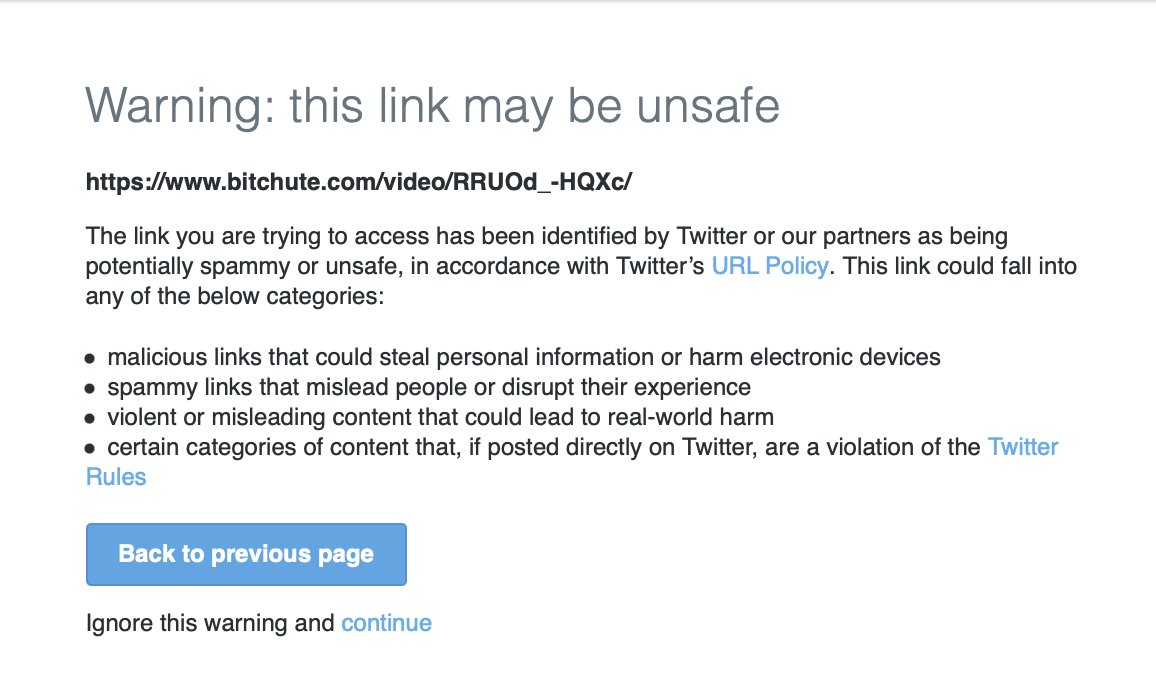DITRH1's tweet photo. @RobertFoertsch @elonmusk Now all Bitchute links even if it is a cute kitten video are given an unsafe warning. https://t.co/dPqfieBsR6