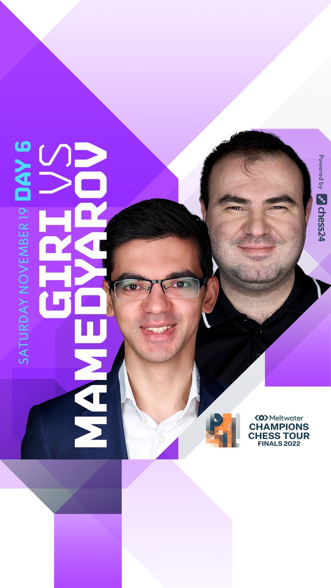 Meltwater champions Chess Tour 2022 Finals Day 6 vs @anishgiri 21:00 CET chess24.com/en/watch/live-… #ChessChamps