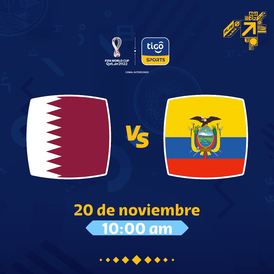ARRANCA LA FIESTA🤩
 
Qatar y Ecuador se enfrentan en el partido inaugural de la Copa Mundial de la FIFA Qatar 2022™. No te lo pierdas este domingo EN VIVO Y EN ALTA DEFINICIÓN por el Canal 6/706 HD, Tigo Sports App ⚽️ #AOtroNivel