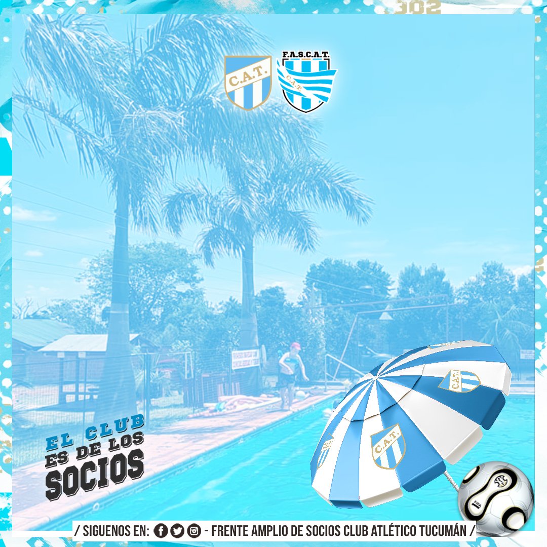 FrenteSociosCAT's tweet photo. Desde FASCAT estamos trabajando en una alternativa para que el Socio y el hincha pueda acceder a una colonia de verano y natatorio. AL DECA LO HACEMOS GRANDE ENTRE TODOS!!!! 💪⚪🔵
🌊Verano Decano!!! 💙🤍💙
#atléticotucumán #pileta #balneario #natatorio #picina #socios #socias https://t.co/OTH5gODDLq