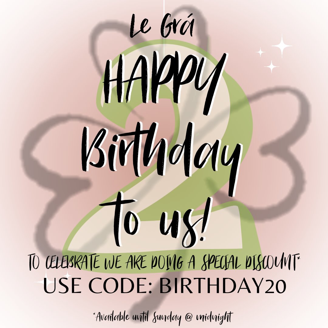 We are 2 years old this week!! 

This is crazy! To celebrate our birthday we are running a discount code until Sunday @ midnight! 

We'll also be restocking our website tomorrow with all of our best sellers! 

Thank you so much from the bottom of our hearts for the past 2 years.