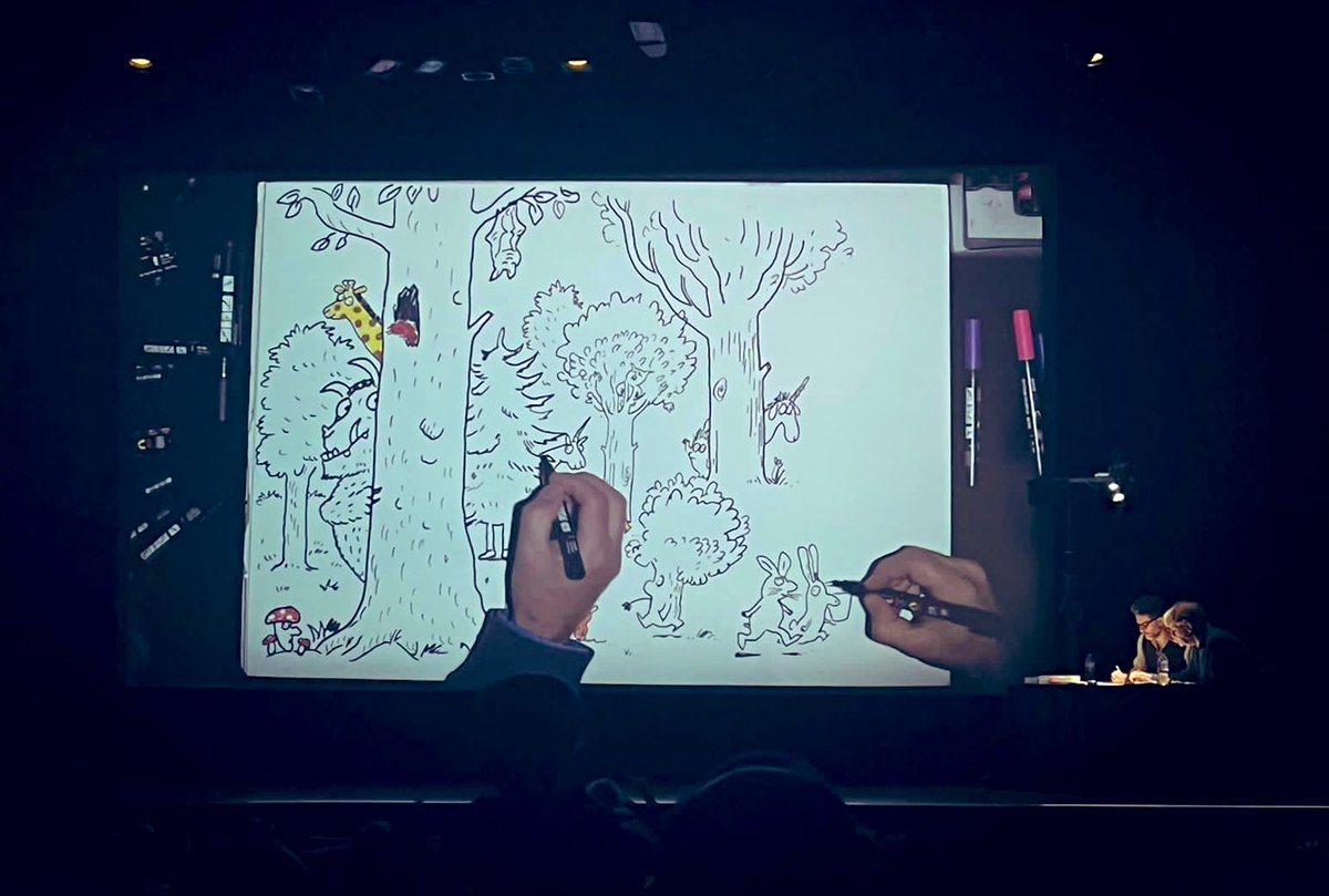 ifru_london's tweet photo. Can someone spot the Gruffalo?
First #liveevent of the day: the #DrawingDuo with illustrators #AxelScheffler & #OlivierTallec
#SKKF2022 @SouthKenKids @ifru_london https://t.co/8xa5q8xrbd