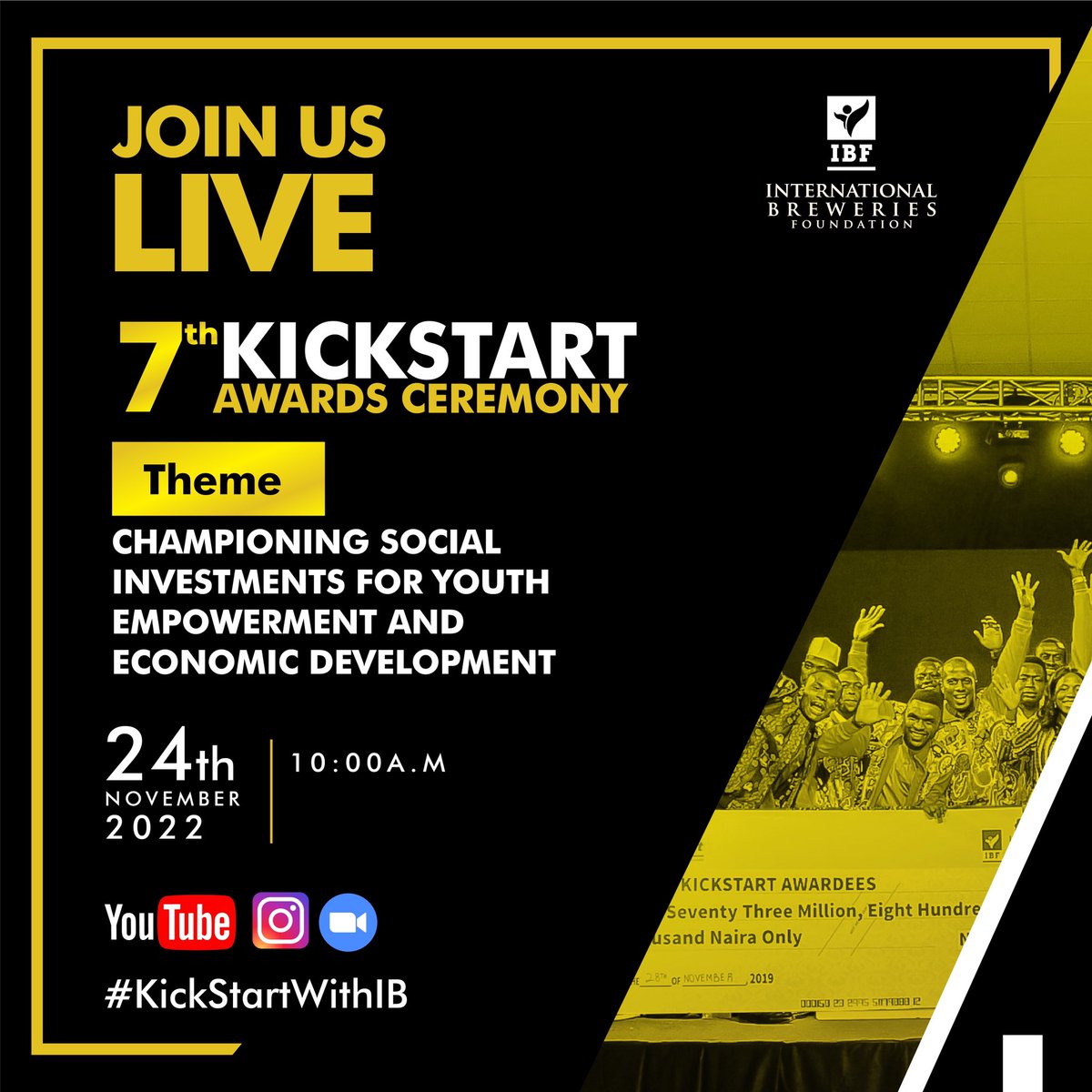 IBPlc_ng's tweet photo. Join us on Thursday 24th November by 10am for the #2022KickStartAwardsCeremony.
You sure don't want to miss this!
Click https://t.co/iFYYNYhn9v to attend
#7thKickStartAwardsCeremony #KickStartWithIB #IbplcKickStart2022 https://t.co/dkUDHXGiC0