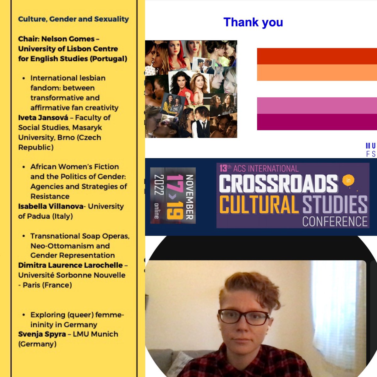 Glad to be able talk about “lesbian/wlw fandom” at @crossroads_20 in the presence of great panelists. #conference #culturegendersexualitypanel #lisbon #online #wlw #academialife #fanstudies #counterpublics