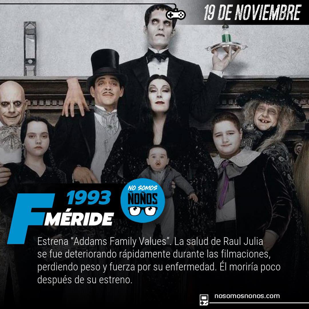 NoSomosNonos's tweet photo. ¡29 años de #TheAddamsFamilyValues, el #DiadelHombre y mucho más en nuestras #Ñoñoefemerides de hoy!
https://t.co/kiRV1MN0P6
¿Nos regalas tu sensual ❤️🔁? https://t.co/4NYTuGgWHE