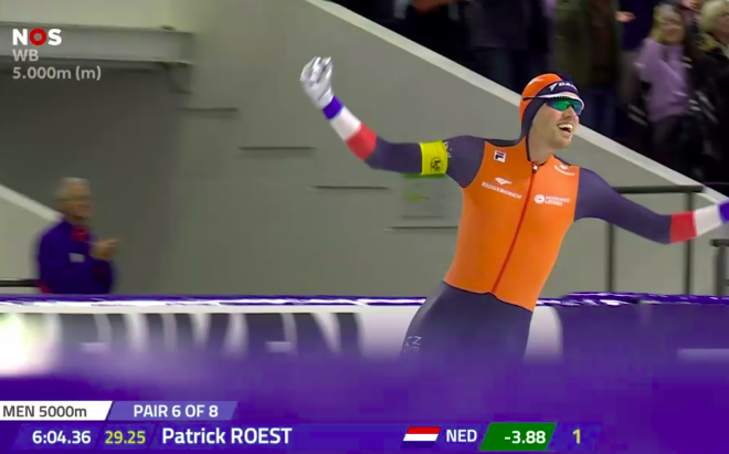 FeeW123's tweet photo. Baanrecord! #PatrickRoest #schaatsen #wcheerenveen #thialf 💪🇳🇱 https://t.co/lpevfSDktj