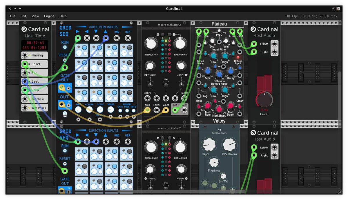 davrola's tweet photo. #SoftSynth Cardinal #VirtualModularSynthesizer, available as CLAP, LV2, VST2 &amp; VST3 audio plugin for FreeBSD, Linux, macOS &amp; Windows, based on popular #VCVRack but self-contained, fully free #OpenSource https://t.co/azI8MSpghl https://t.co/zJKwY0Nt26