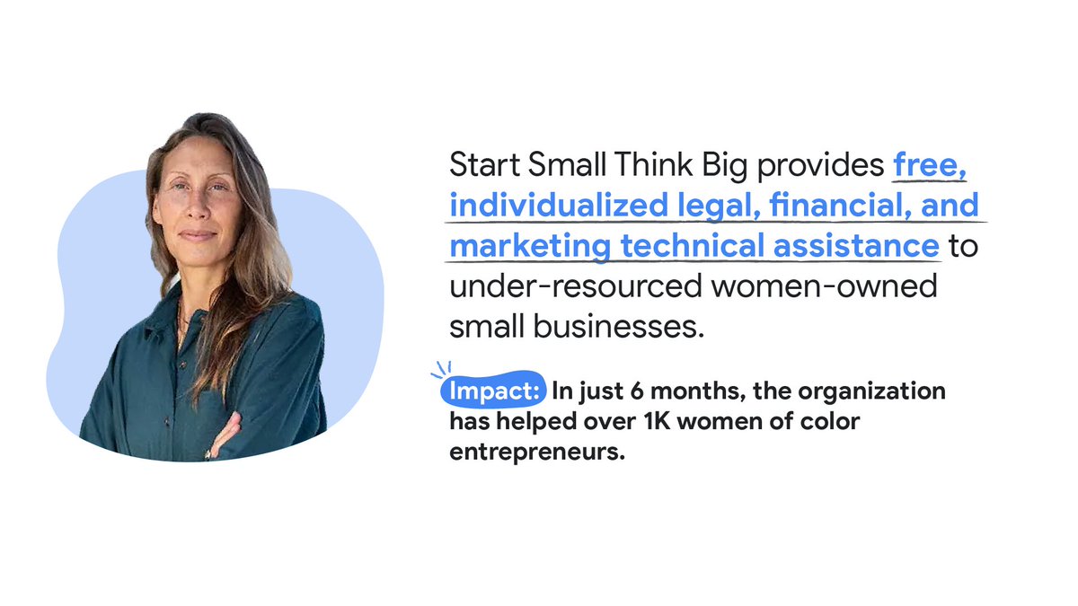 Googleorg's tweet image. This #WomensEntrepreneurshipDay, we&apos;re sharing some of our grantees from the #GoogleOrgImpactChallenge for Women &amp;amp; Girls who are united in lifting women-owned businesses. Since our support, see the progress these orgs have made ⬇️. More on each project ➡️ goo.gle/3qOpPDO