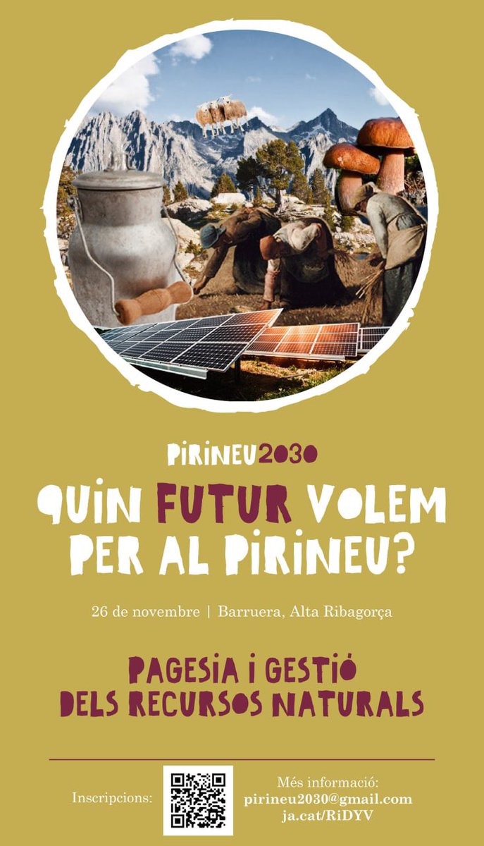 🚨 Torna #Pirineu2030 🚨

Quin futur volem per al Pirineu?

👨🏼‍🌾 Pagesia i gestió dels recursos naturals🏔

El 26 de novembre a Barruera (Alta Ribagorça).