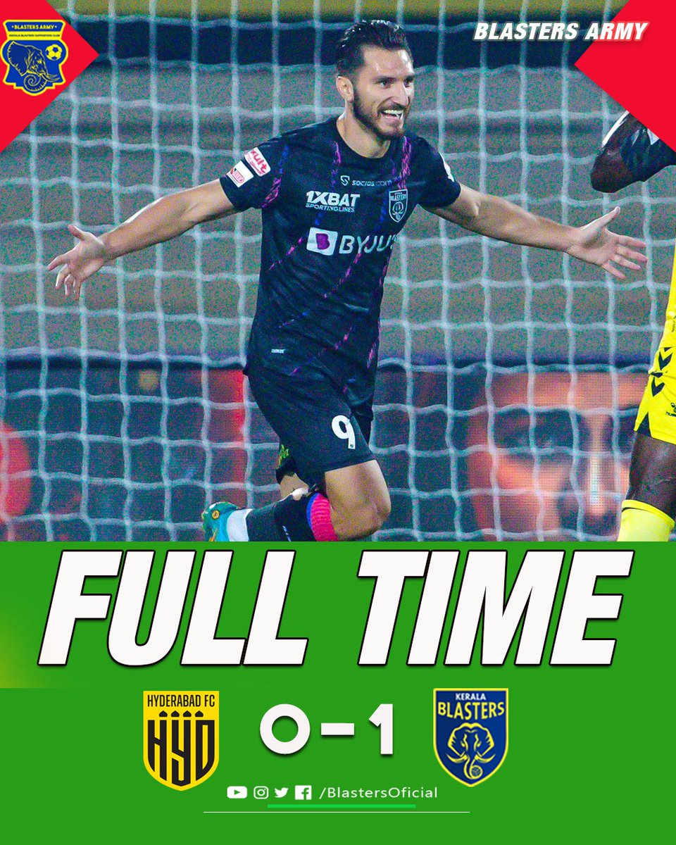 BlastersOficial's tweet image. Full Time!
ഹൈദരാബാദ് 0 - 1 കേരളം
⚽ ഡിമിട്രിയോസ് 18&apos; 

#ഒന്നായിപോരാടാം    #KBFC    #blastersarmy