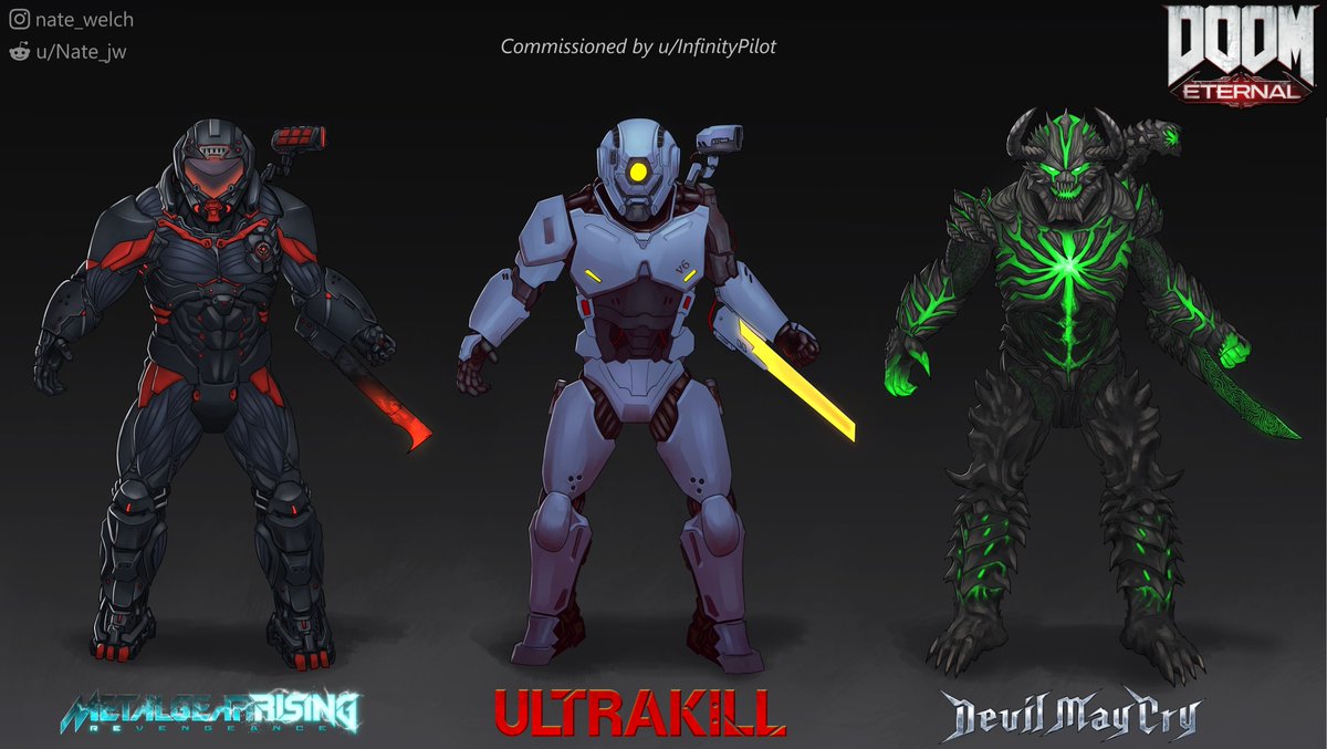 Some awesome #Doom crossover skins from my buddy Nate Welch! Featuring #MetalGearRising, #Ultrakill, and #DevilMayCry!
@NewBlood @ULTRAKILLGame @HakitaDev #dmc #dmc5 #deviltrigger #mgr #mgrr #revengeance #devilmaycry5 #v1ultrakill #ultrakillv1 #doometernal #windsofdestruction