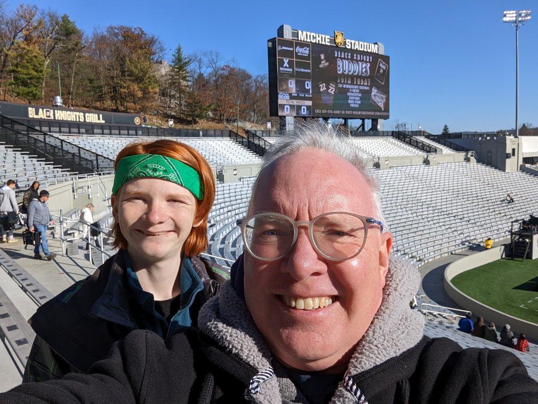 We're here .<a href="/WestPoint_USMA/">U.S. Military Academy at West Point</a> to cheer on .<a href="/UConnFootball/">UConn Football</a>  .<a href="/UConnHuskies/">UConn Huskies</a>  #uconnhuskies #uconnfootball #HUSKYREVOLUTION #BleedBlue