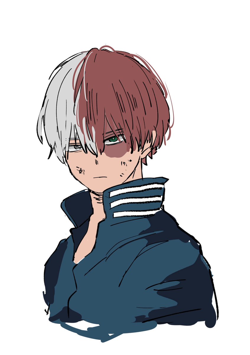 todoroki shouto 1boy male focus burn scar split-color hair red hair solo two-tone hair  illustration images