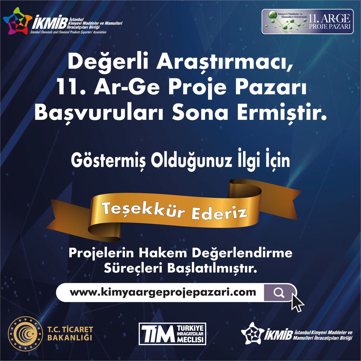 Bu yıl 11.si düzenlenen “Kimyevi Maddeler ve Mamulleri Sektöründe Ar-Ge Proje Pazarı” etkinliğinin başvuruları sona ermiş ve projelerin hakem değerlendirme süreçleri başlatılmıştır.
#argeprojepazarı #ikmib #kimya #kimyaargeprojepazari