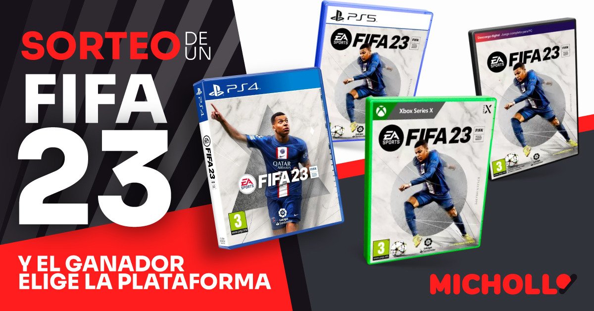 SORTEAZO. Mañana empieza el #MundialQatar2022 y vamos a regalar fútbol. El ganador se llevará un Fifa'23 para la plataforma que elija ⚽ 
¿Lo quieres?
➡️ Síguenos.
🔄 y ❤️ a este tuit.
➡️ Mención a dos amigos con el hashtag #ElMundialDeMichollo 

Participa hasta el 25N. Suerte 🤞