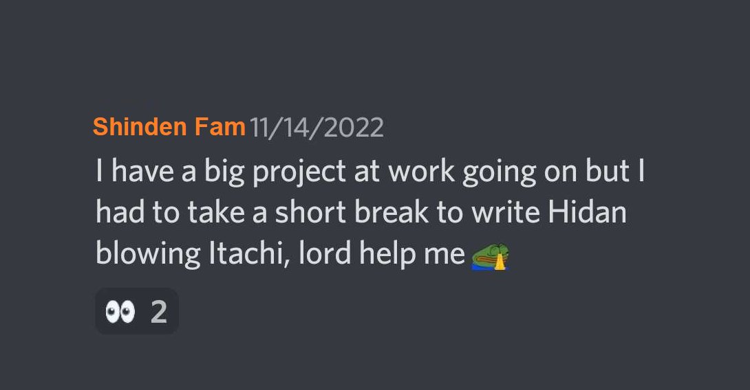 Naruto_Discord's tweet photo. Smut first. Work later.👍
https://t.co/BmuysbNwwB
✨[Naruto Fanfiction Shinden: A super serious Naruto lore, fanfic, anime, and discussion server!]✨

#naruto #itadei #Hidan #Itachi https://t.co/3dXDFwrCmP