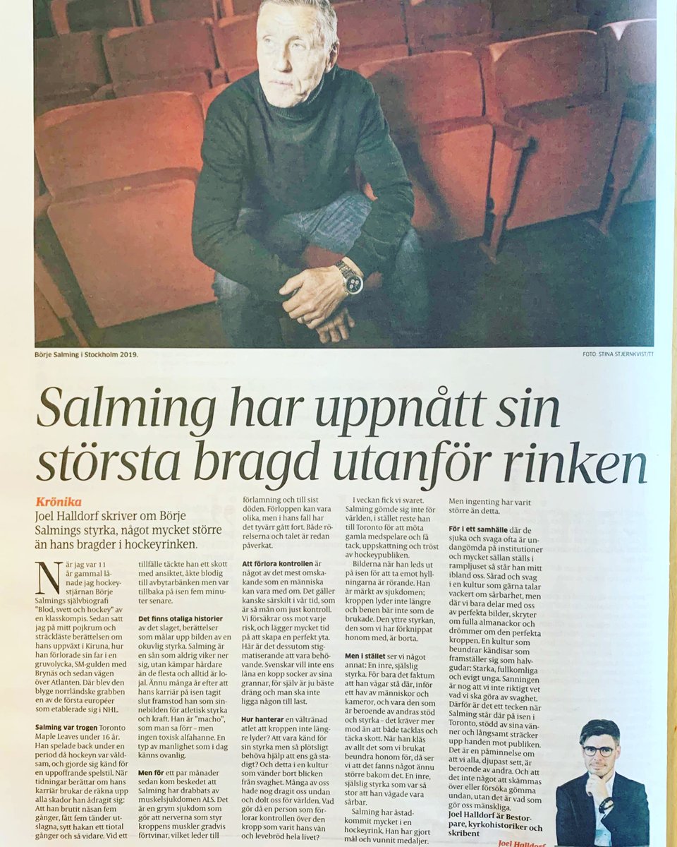 Om hyllningarna av den ALS-drabbade Börje Salming, och en hockeyhjältes stora själ 💔🏒