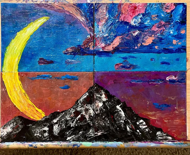 ReremoDev's tweet photo. First Palette Knife Painting. Acrylic on canvas boards. https://t.co/gre9Dcb09K
