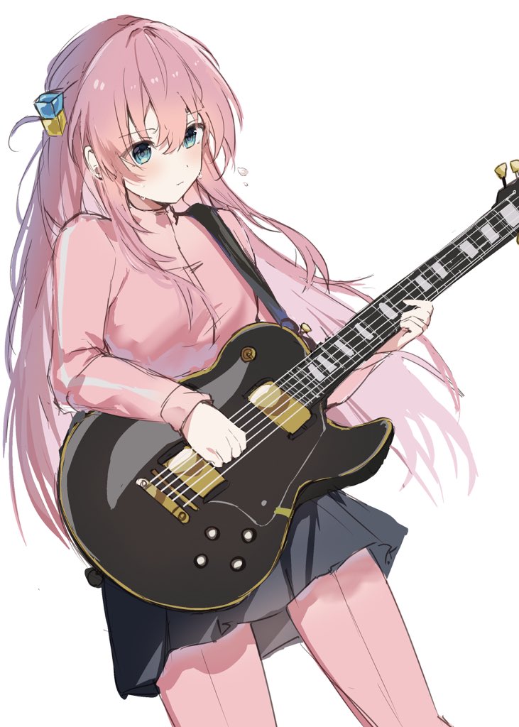 gotou hitori 1girl pants under skirt solo instrument cube hair ornament pink hair long hair  illustration images