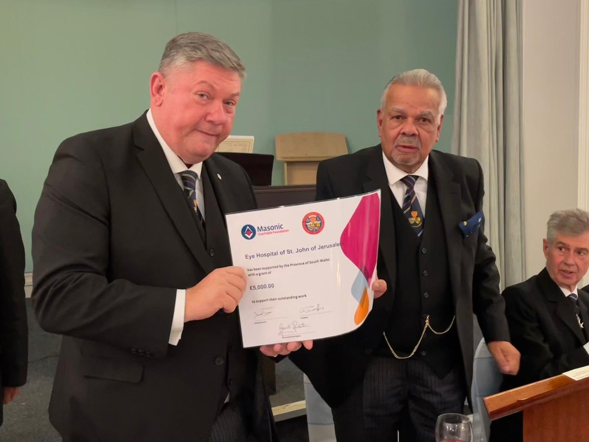 SouthWalesMason's tweet photo. @PgmSouthWales expressed his delight that Freemasonry in our Province is once again progressing and flourishing after the difficult few years.
The consecration of St. John of Jerusalem Lodge is testament to that.
A donation was also made to the St. John of Jerusalem eye hospital. https://t.co/b2BxuKJYg8