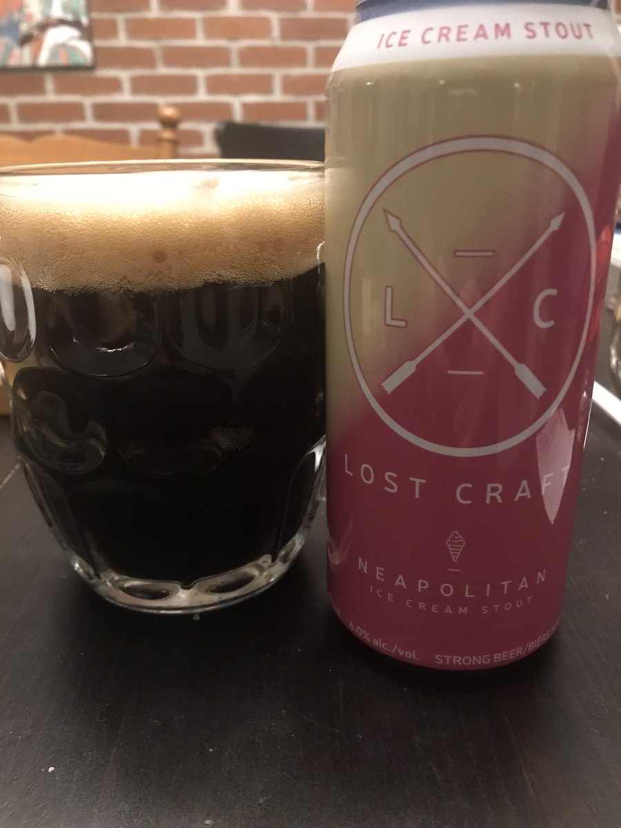 Didn’t get a chance to post last night, but husband bought me this one to try. <a href="/LostCraftBeer/">Lost Craft</a> Neapolitan Ice Cream Stout.  Sure, it’s sweet, but it was velvety smoothe with a perfect amount of strawberry and chocolate flavours. Definitely getting a few more.