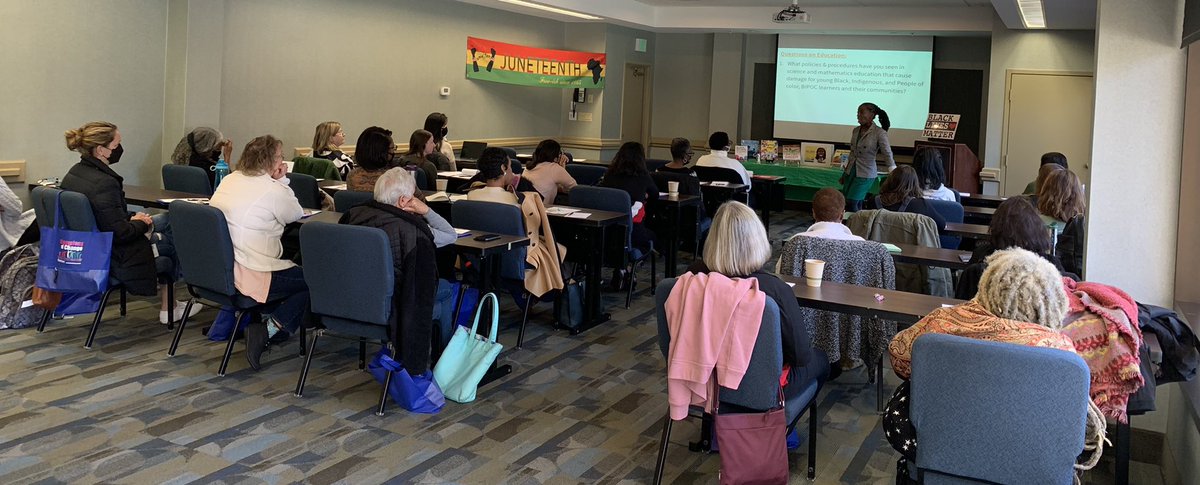 HoCoCommunity's tweet photo. We are spending the morning in our #ChampionsofChange conference sessions learning about various topics, such as how the stories we tell influence the biases we hold,and exploring anti-racism in early childhood STEM education w/ @OrinthiaHarris #hococommunity https://t.co/NwuMm5Zy3a