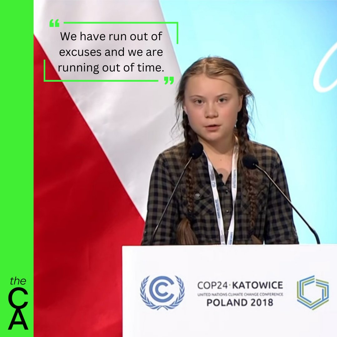 ClimateAgency1's tweet photo. COP24 heard the speech that catapulted Greta into the media mainstream and brought the climate crisis to the public, with a strong rallying cry and call to action.
#cleargoalclearmessage
#clearcommsforclimate
#COPcomms #COP27 #calltoaction https://t.co/IGNFQH8jBj