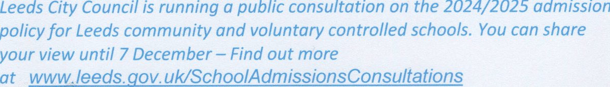 swillyvc's tweet photo. Leeds City Council - School Admission Consultation https://t.co/Ne94oGOxe5