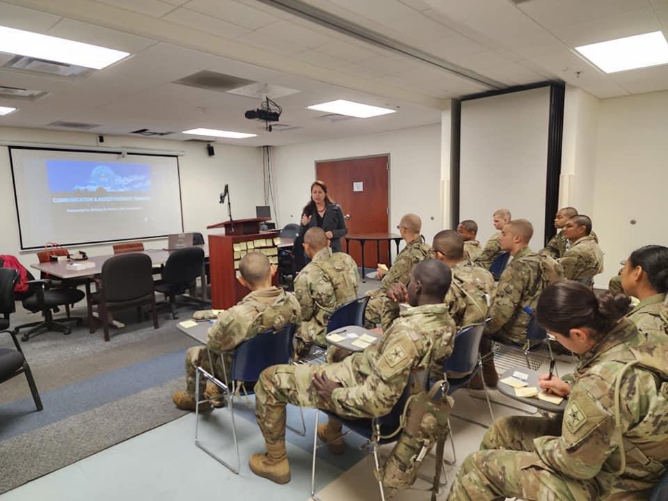 This morning, Soldiers of Gladiator Nation participated in a small group session with Mrs. Sanchez, one of Ft Gordon's MFLCs. This session introduces Soldiers to various communication techniques and how to manage expectations as we head into the holiday season.