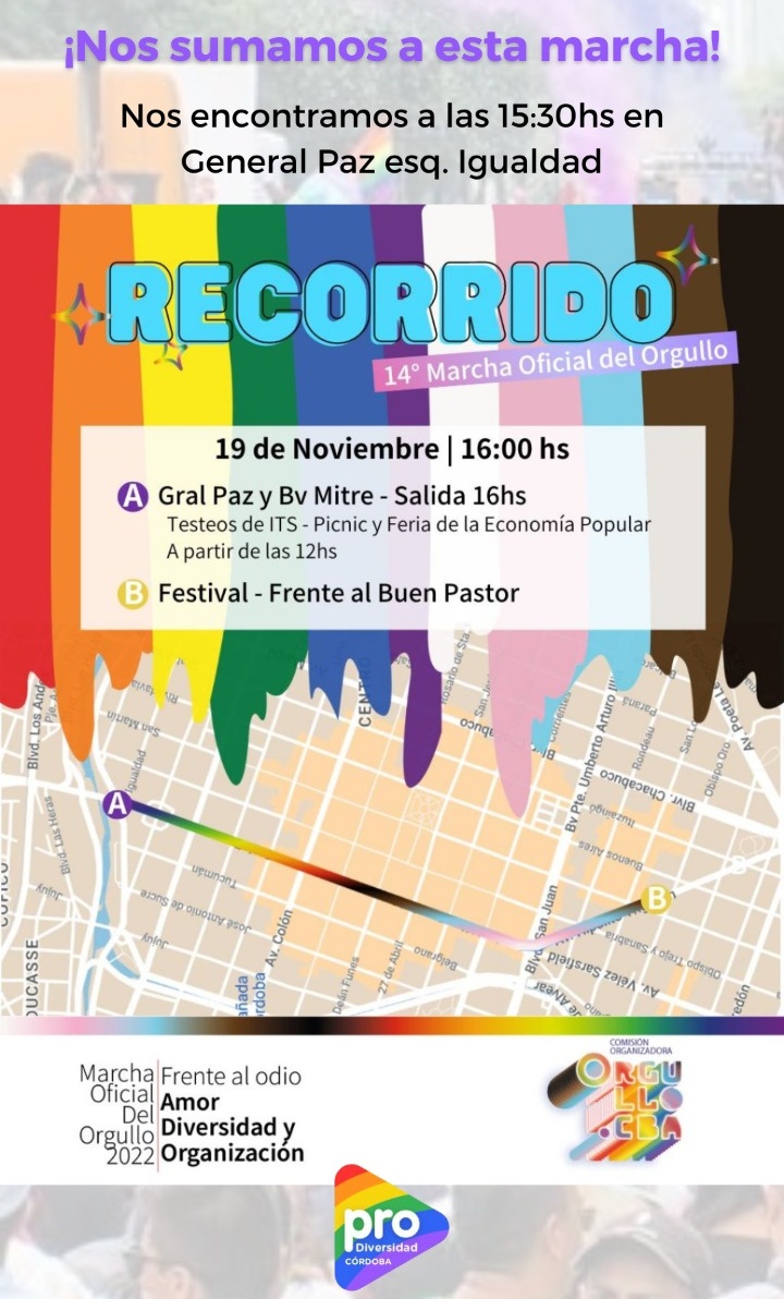 ProDiversidadC1's tweet photo. Hoy en #Córdoba nos sumamos a la #MarchaDelOrgullo 🌈
Nos encontramos a las 15.30 hs. En la esquina de General Paz e Igualdad. 
Te esperamos 👇🤗💫 https://t.co/yH4hMt7X5q