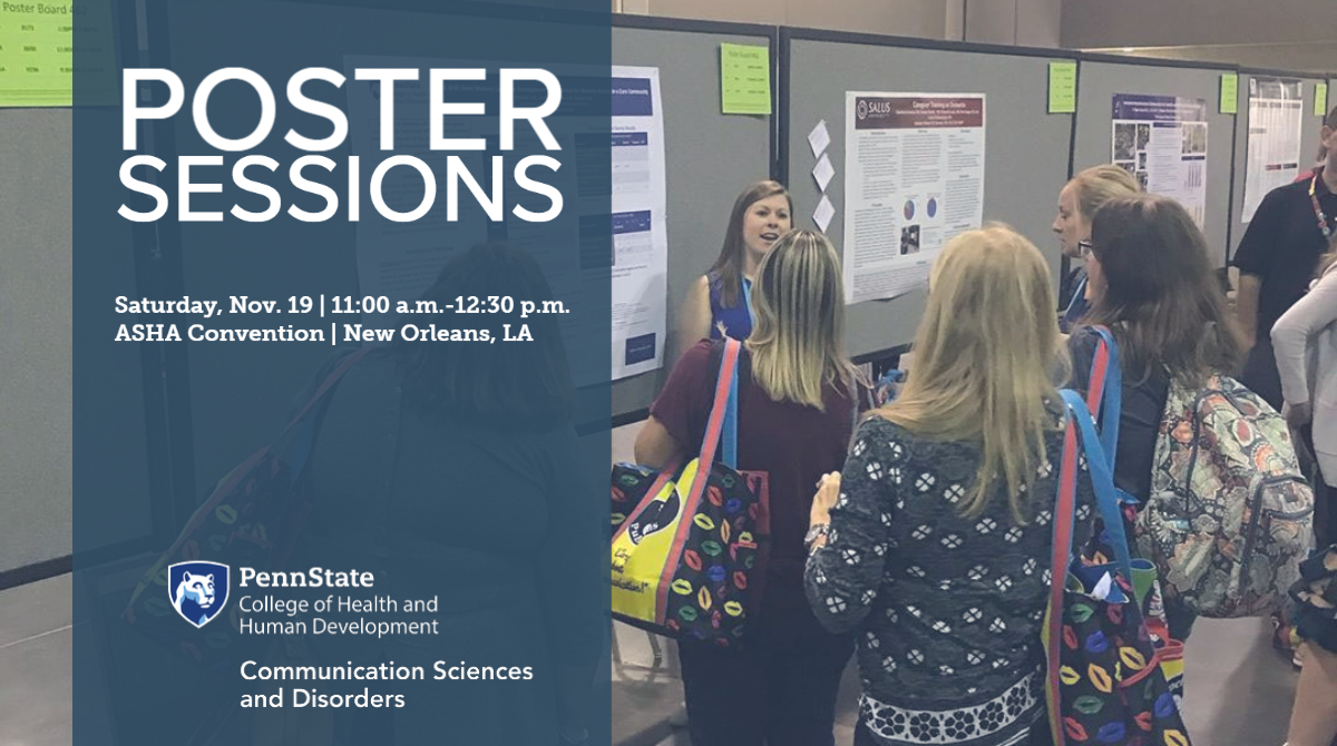 It's our last poster session of #ASHA22! Stop by screens 135 and 139 to say hi!
#aac #communication #dysphagia #foodtexture

Details at ow.ly/ZOpa50LIwSR

#HHDresearch #CSDimpact #pennstatecsd #slp2b #PhDinCSD <a href="/RERConAAC/">RERC on AAC</a> <a href="/RStroschein/">Rebecca Stroschein</a>